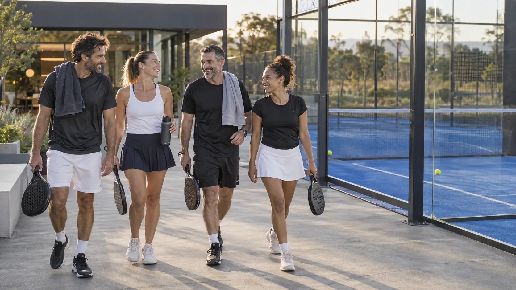 Joueurs de padel sortant des terrains du club